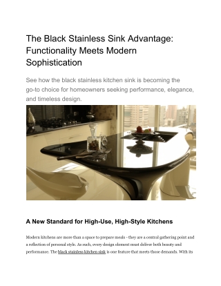 The Black Stainless Sink Advantage: Functionality Meets Modern Sophistication