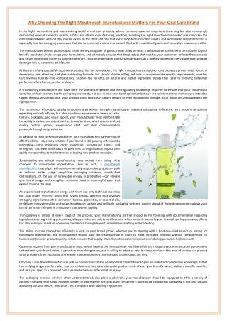 Why Choosing The Right Mouthwash Manufacturer Matters For Your Oral Care Brand
