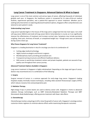 Lung Cancer Treatment in Singapore- Advanced Options & What to Expect