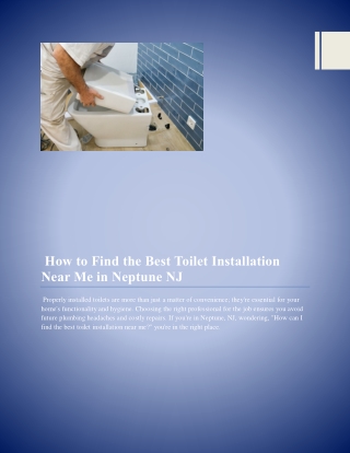 How to Find the Best Toilet Installation Near Me in Neptune NJ