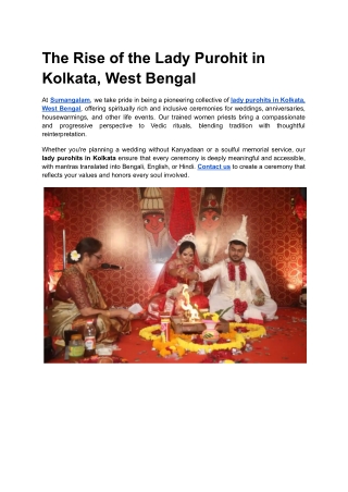 The Rise of the Lady Purohit in Kolkata, West Bengal
