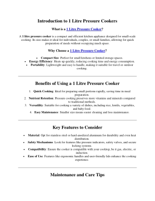 Essential Guide to Choosing the Best 1 Litre Pressure Cooker