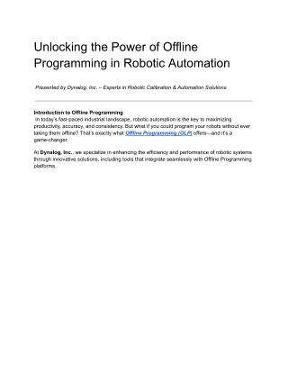 Unlocking the Power of Offline Programming in Robotic Automation
