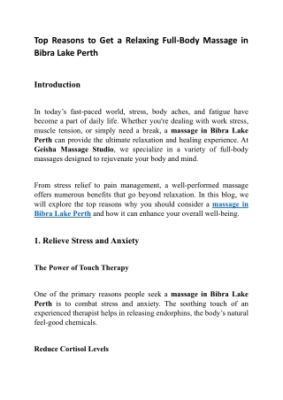 Top Reasons to Get a Relaxing Full-Body Massage in Bibra Lake Perth