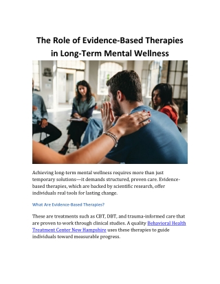 The Role of Evidence-Based Therapies in Long-Term Mental Wellness