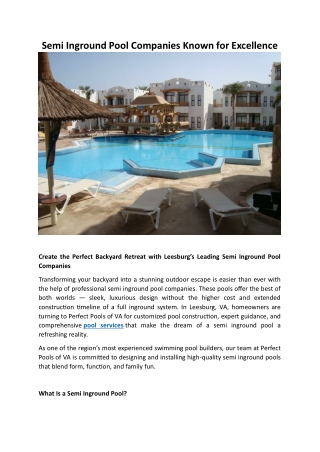 Semi Inground Pool Companies Known for Excellence