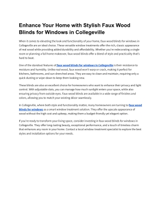 Enhance Your Home with Stylish Faux Wood Blinds for Windows in Collegeville