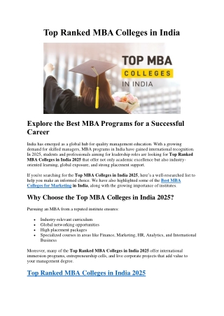 Top Ranked MBA Colleges in India