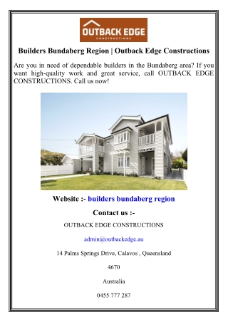 builders bundaberg region outback edge
