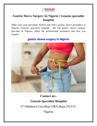 Gastric Sleeve Surgery In Nigeria  Genesis specialist hospital