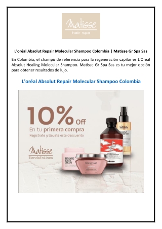 L'oréal Absolut Repair Molecular Shampoo Colombia  Matisse Gr Spa Sas