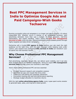 best ppc management services in india to optimize