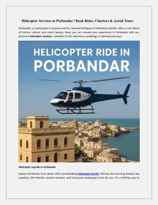 Helicopter Services in Porbandar | Book Rides, Charters & Aerial Tours