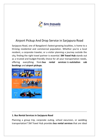 Airport Pickup And Drop Service in Sarjapura Road