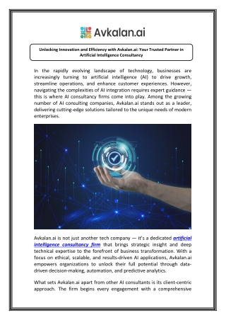 Consult with Artificial Intelligence Consultants at Avkalan.ai