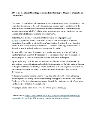AAA Joins the Global Metrology Community in Marking 150 Years of International Cooperation