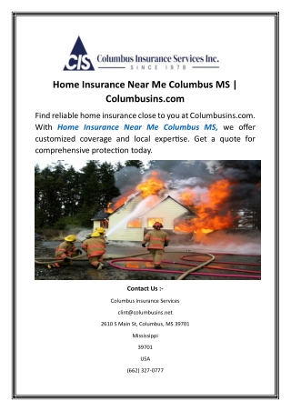 Home Insurance Near Me Columbus MS  Columbusins.com