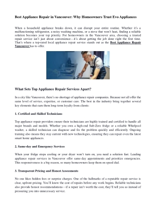 Best Appliance Repair in Vancouver_ Why Homeowners Trust Evo Appliances