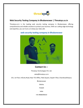 Web Security Testing Company In Bhubaneswar  Threatsys.co.in