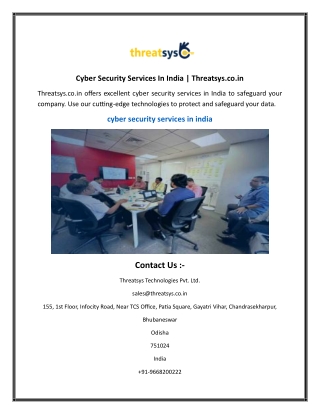 Cyber Security Services In India  Threatsys.co.in