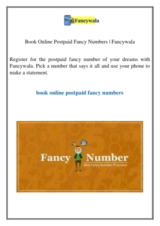 Book Online Postpaid Fancy Numbers  Fancywala