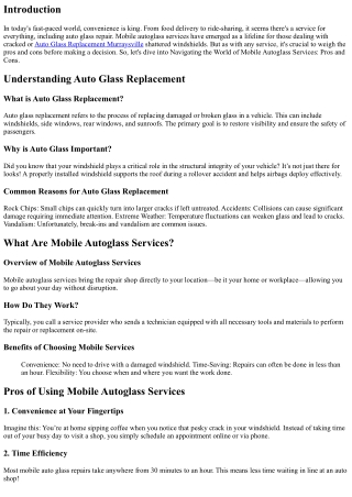 Navigating the World of Mobile Autoglass Services: Pros and Cons
