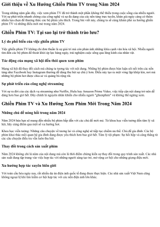 **Ghiền Phim TV và Xu Hướng Xem Phim Mới Trong Năm 2024**