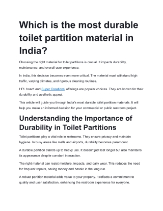 Which is the most durable toilet partition material in India?