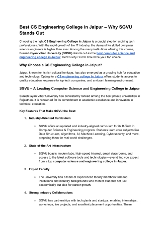 best cs engineering college in jaipur why sgvu