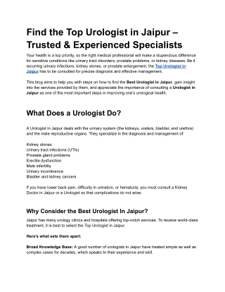 find the top urologist in jaipur trusted