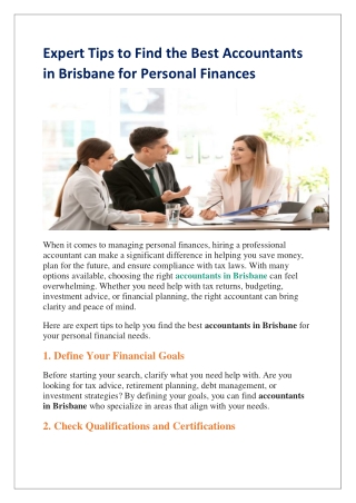 Expert Tips to Find the Best Accountants in Brisbane for Personal Finances