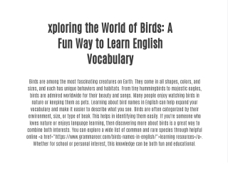xploring the World of Birds: A Fun Way to Learn English Vocabulary