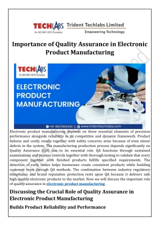 Importance of Quality Assurance in Electronic Product Manufacturing
