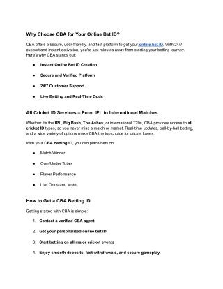 Why Choose CBA for Your Online Bet ID