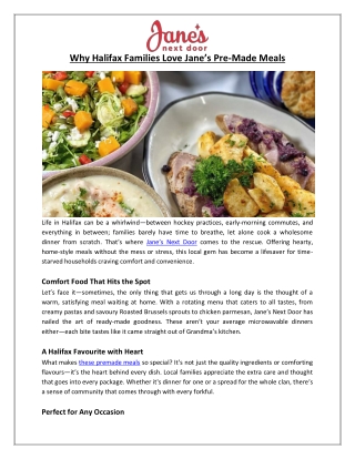 Why Halifax Families Love Jane’s Pre-Made Meals - Jane's Next Door