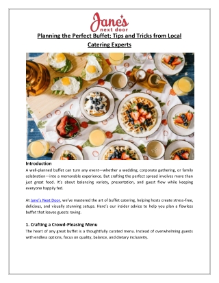 Planning the Perfect Buffet Tips and Tricks from Local Catering Experts - Jane's Next Door