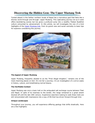 Discovering the Hidden Gem: The Upper Mustang Trek