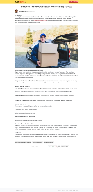 Reliable House Shifting Service for a Smooth Relocation