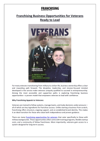 Franchising Business Opportunities for Veterans Ready to Lead