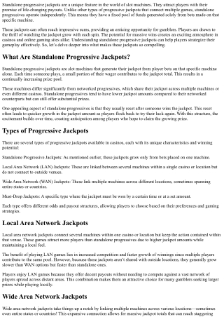 standalone progressive jackpots are a unique