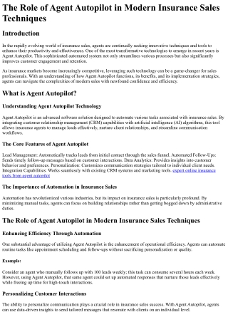 The Role of Agent Autopilot in Modern Insurance Sales Techniques