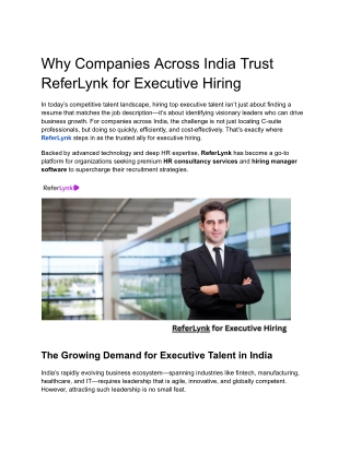 Why Companies Across India Trust ReferLynk for Executive Hiring