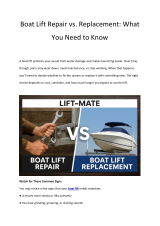 Boat Lift Repair vs. Replacement: What You Need to Know