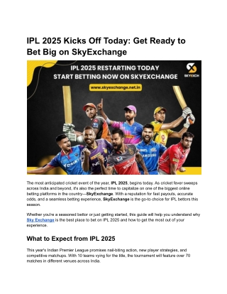 IPL 2025 Kicks Off Today Get Ready to Bet Big on SkyExchange