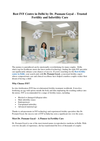 Best IVF Centre in Delhi by Dr Poonam Goyal