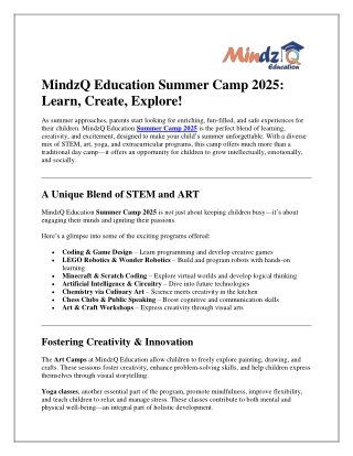 MindzQ Education Summer Camp 2025