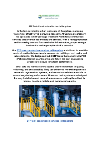 STP Tank Construction Service in Bangalore