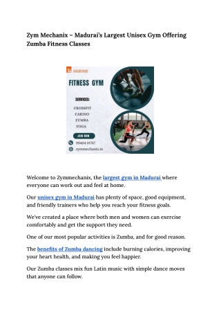 Zym Mechanix – Madurai’s Largest Unisex Gym Offering Zumba Fitness Classes