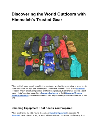 Reliable Gear Starts with the Best Outdoor Equipment by Himmaleh