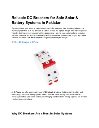 Buy DC Breakers in Pakistan – Reliable Protection for Solar & Inverter Systems